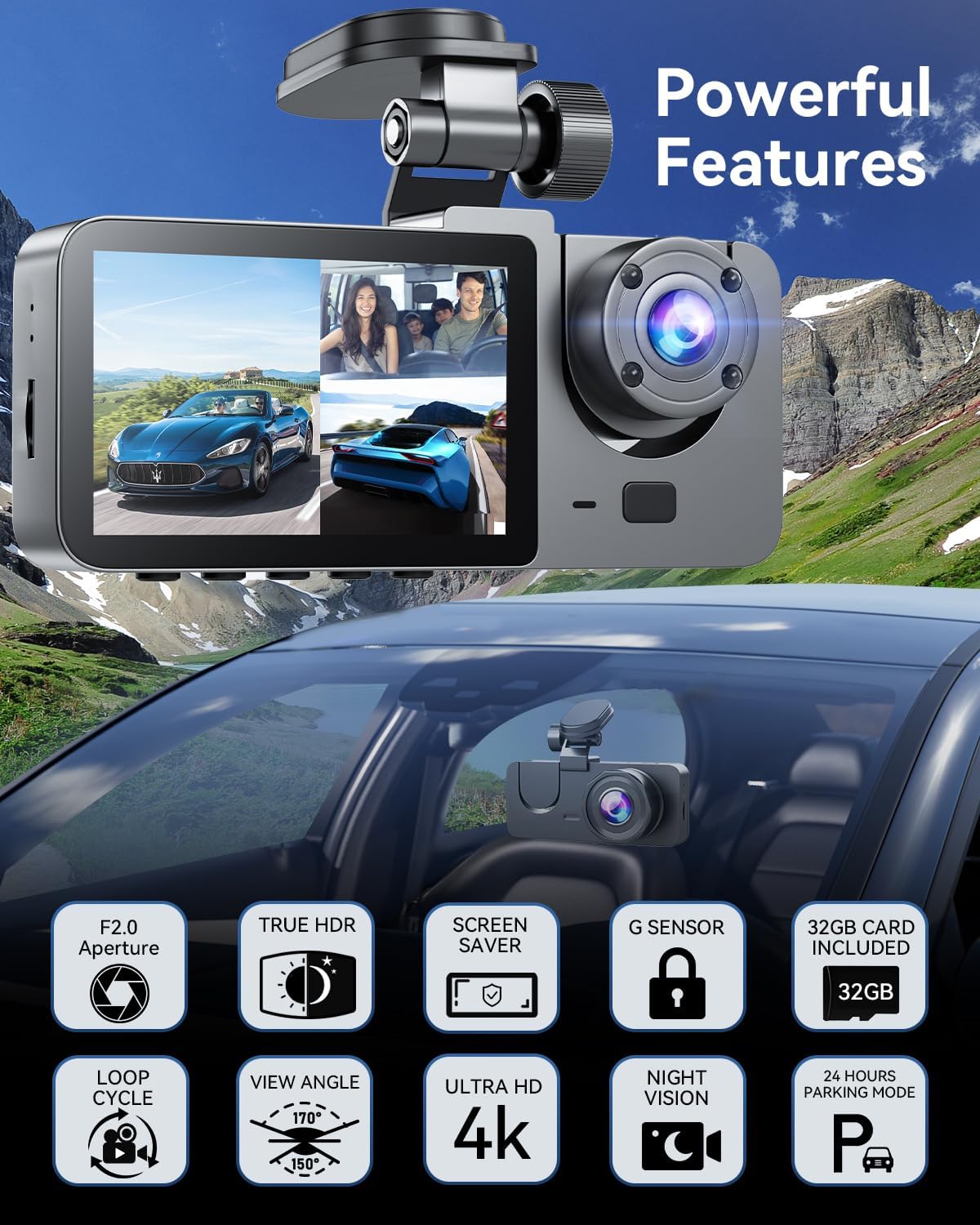 Advanced 2.5K Dash Cam – WiFi ,64gb + Infrared Night Vision with Installation